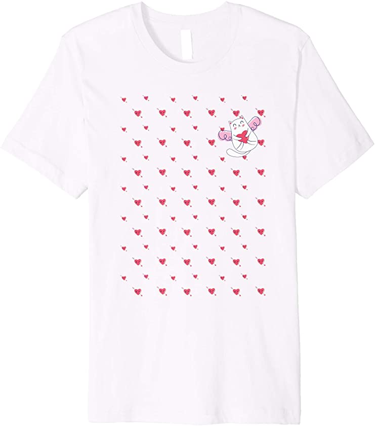 Cute cupid cat Heart Valentines day gift for Kitten lover Premium T-Shirt