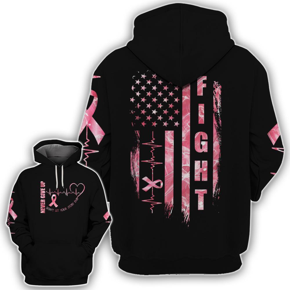 Gifury Breast Cancer Shirt Breast Cancer Fight Never Give Up Don’T Let Your Story End American Flag Pink Hoodie Breast Cancer Hoodie 2022