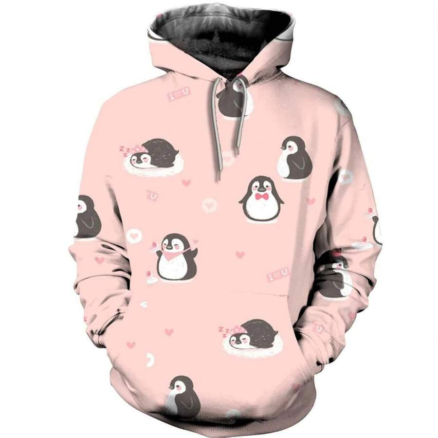 Pink Penguin Hoodie 3D All Over Print Gifts for Kids