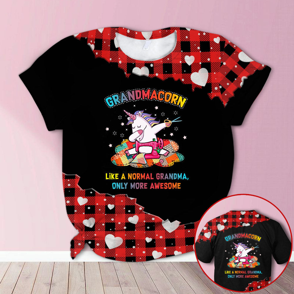 Personalized Grandmacorn Dabbing Sewing Red Plaid All Over Print Shirts, 3D Hoodie, Sweatshirt, Shirt And Polo For Grandma Hn98 Do99