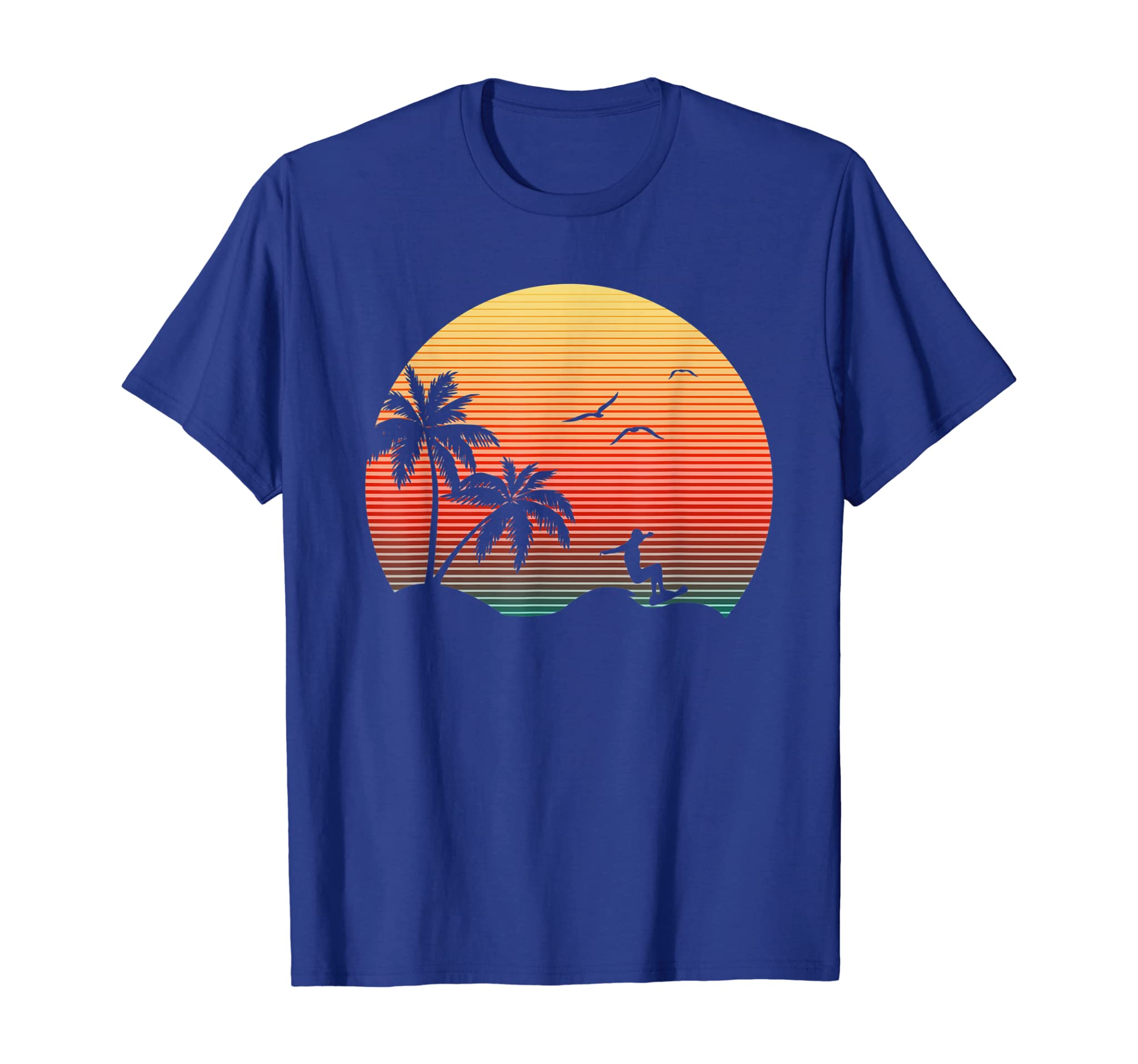 Summer Sunset Graphic Icon Surfer Ocean Palm Trees T-Shirt