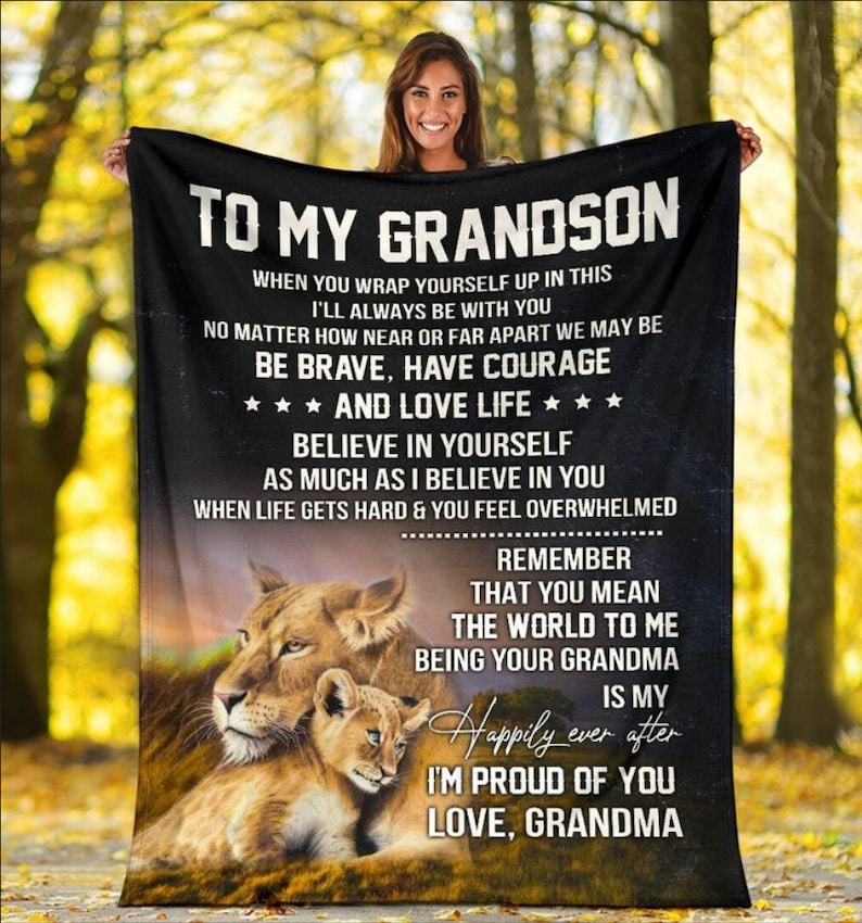 Custom To My Grandson Blanket Christmas Gift From Grandma Grandpa Papa Pop Pop Lion Dad Mom Christmas Gift Sherpa Blanket Family Gift