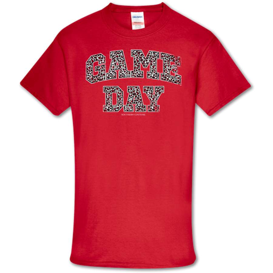 Southern Couture Soft Collection Leopard Game Day Red T-Shirt