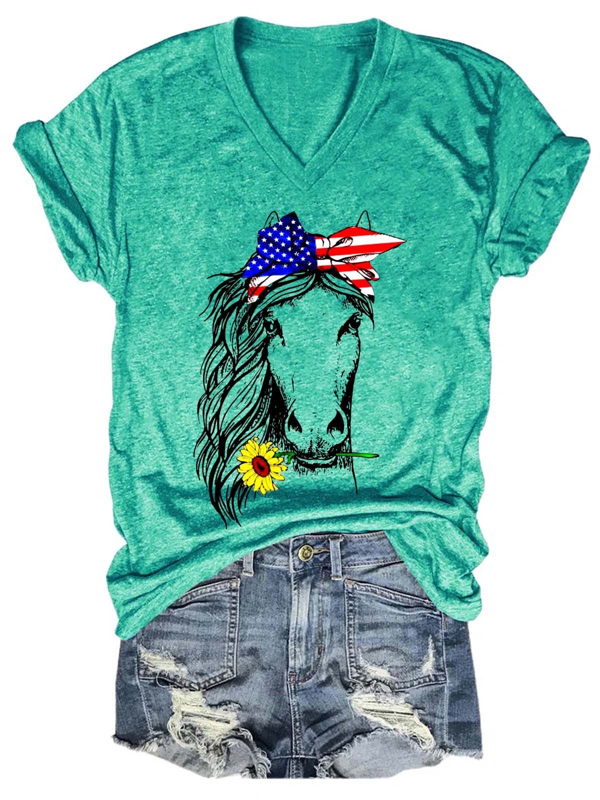 Women’S Horse Usa Flag Tshirt