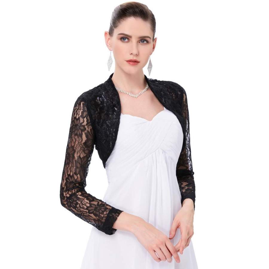 Sexy Black White Lace Bolero Elegant Ladies Shrug Long Sleeve Plus Size ...