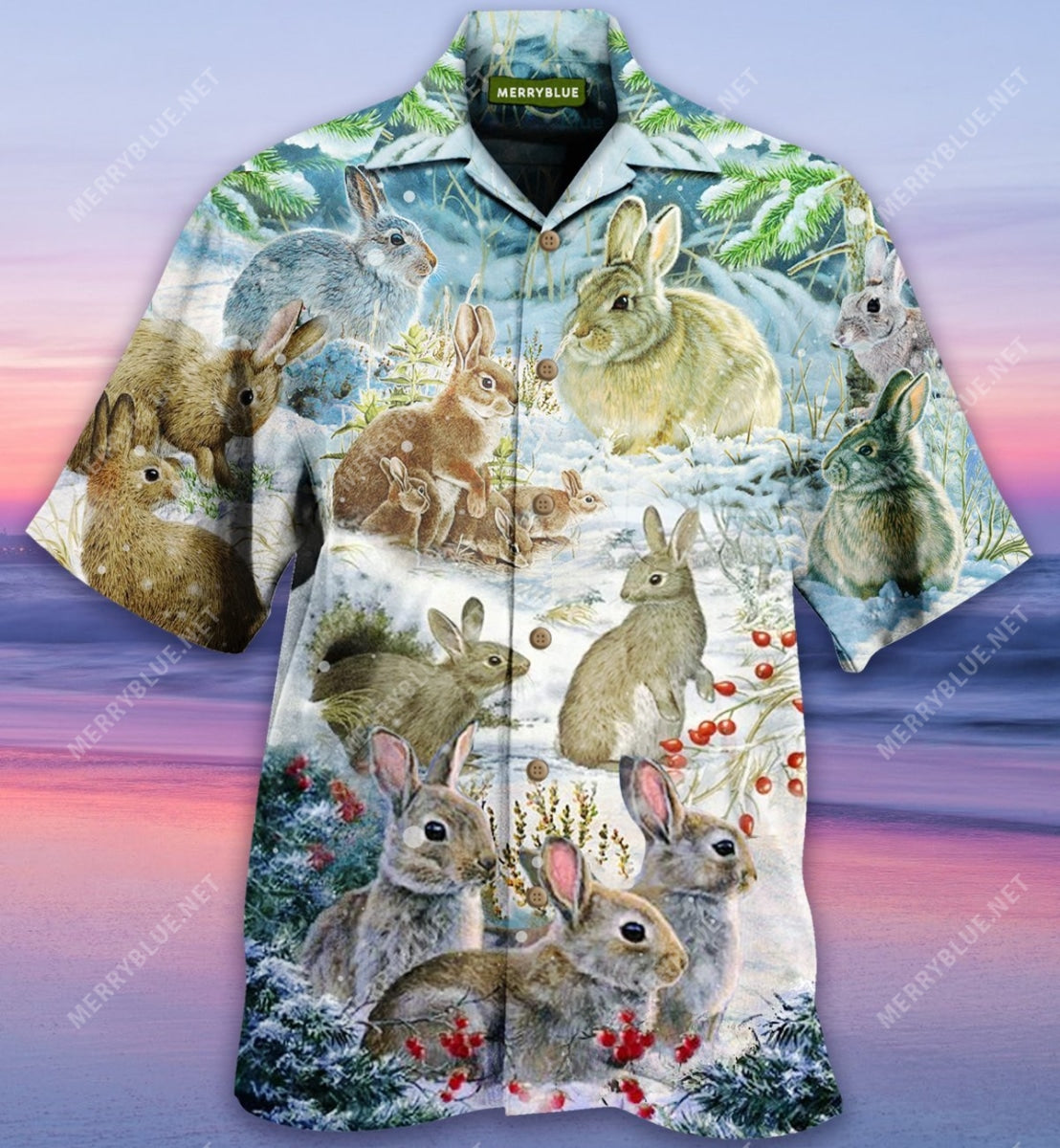 Rabbits In Snow Unisex Hawaiian Shirt