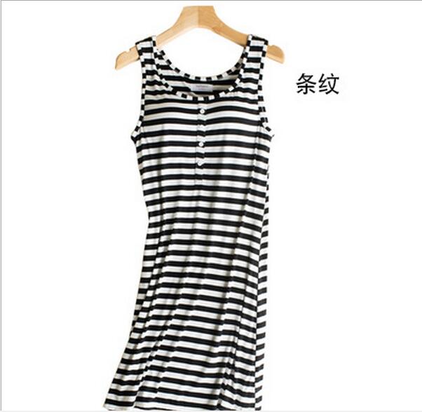 Summer New Sleepwear Sexy Sleeveless Ladies Nightdress Cotton Women’s Nightgown Sexy Night Gown Women Nightwear Black/White Q301 alx