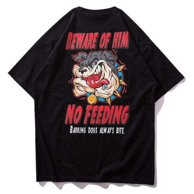 Beware No Feeding Printed Hip Hop Streetwear Loose Tees