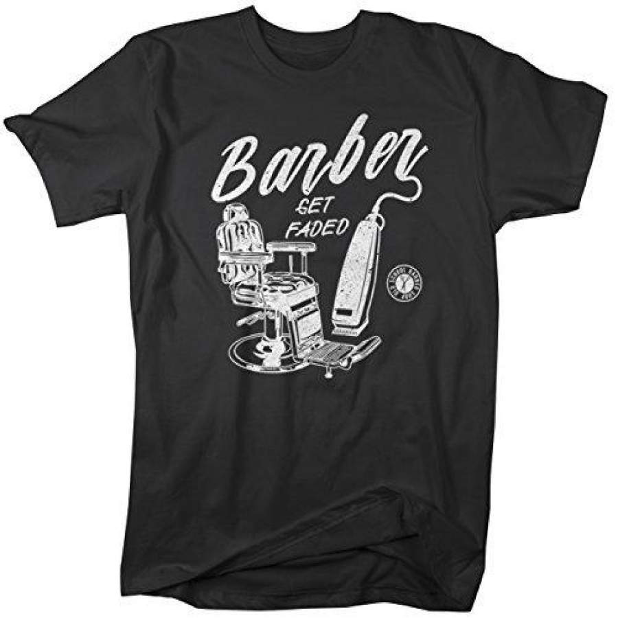 Men’s Barber T-Shirt Get Faded Vintage Tee Chair Clippers Barbers Shirt