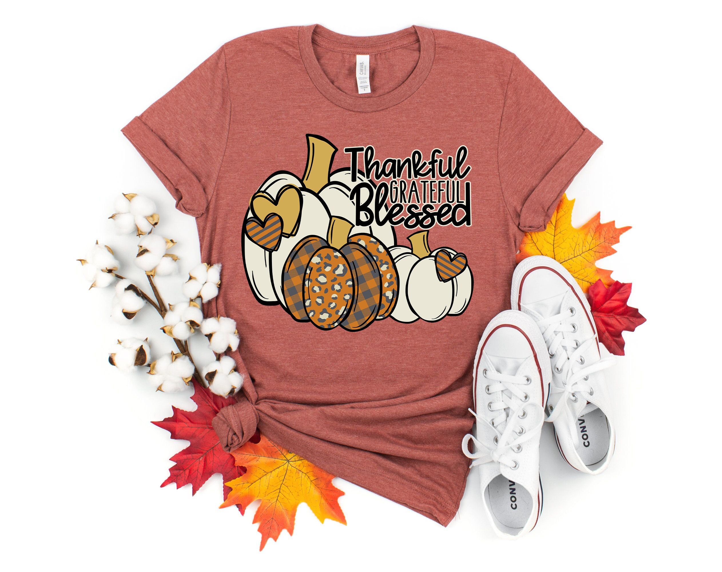 Pumpkin Shirt, Thankful Grateful Blessed Shirt, Thanksgiving T-Shirt, Thanksgiving Family Shirts, Thanksgiving Shirts, Thanksgiving Pumpkin Jack-o'-lantern ShirtHome Style
