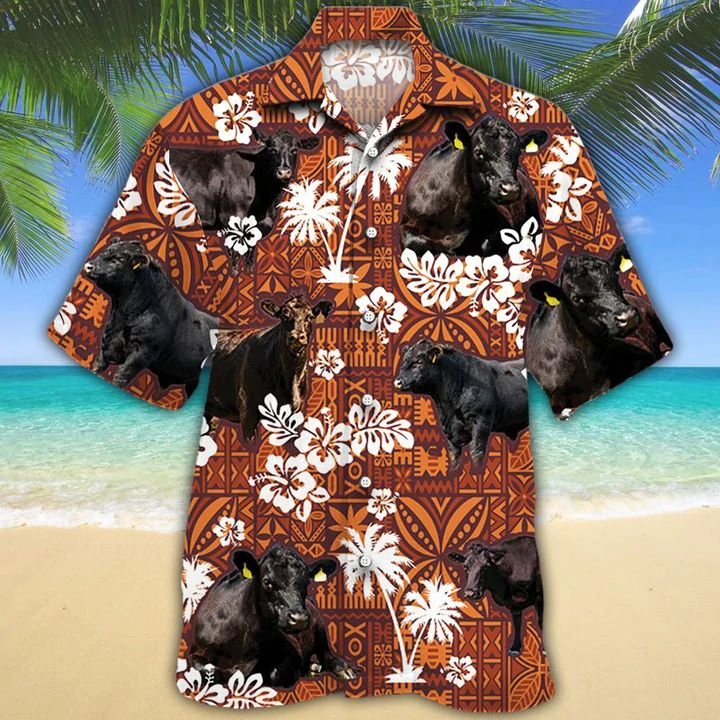 Black Angus Cattle Lovers Red Tribal Hawaii Shirt Cow Short Sleeve Hawaii Aloha Ha55822