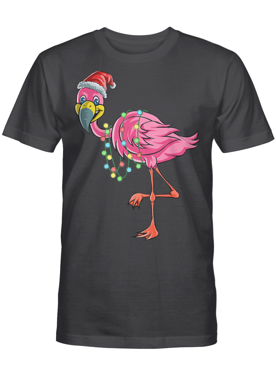 AmazeStyleZ Santa’s Reindeer, Ugly Christmas Sweater, Christmas Gift Ideas, Christmas Flamingo Santa Hat T Shirt Funny Gift Lights T-Shirt