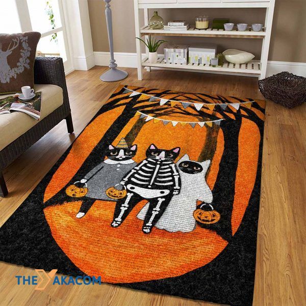 Cute Cat Family Happy Halloween Rectangle Area Rug Floor Decor