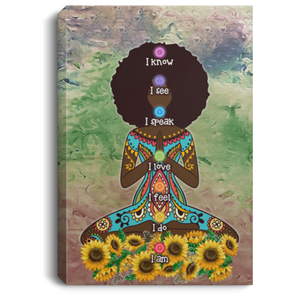 Afro Queen Yoga Black Women Wrapped Framed Canvas