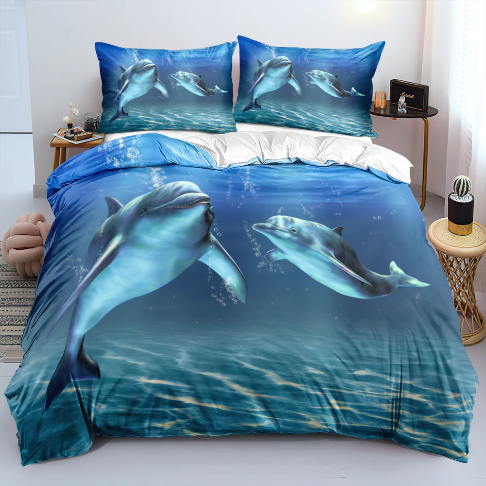 3D Digital Sea Turtle And Dolphin Duvet Cover Set Cover Set Full Double King Size Bedding Set