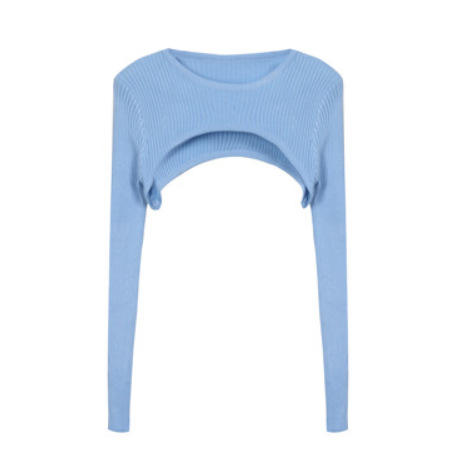 Blue Knitted Sweaters 2022 Fashion New Female Streetwear Long Sleeve Korean Knit Pullover Thin Short Sweater Tops WDC5853 alx