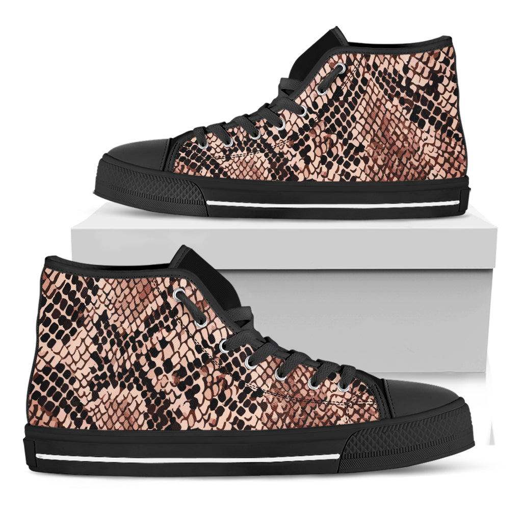 Watercolor Snakeskin Print Black High Top Shoes