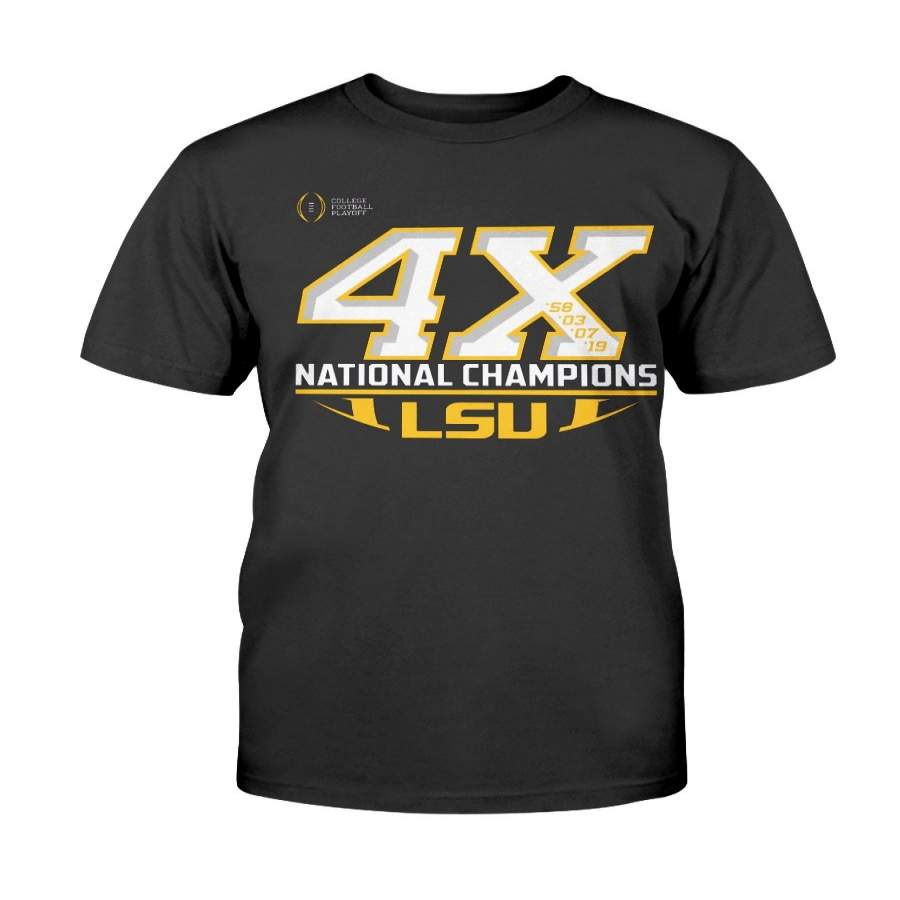 LSU Tigers 4X National Champions T-Shirt LSU Tigers Branded 4-Time Football National Champions