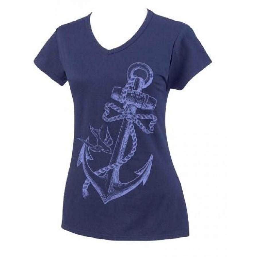 Country Life Outfitters Anchor Bow Navy Fitted V Cut Vintage Girlie Bright T Shirt