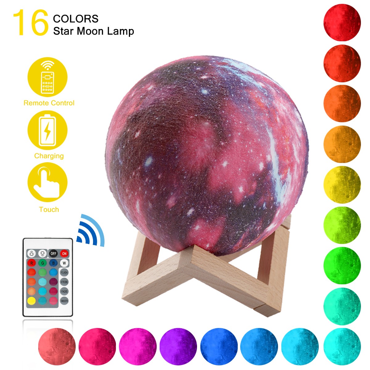 3D Print Star Moon Lamp Colorful Change Touch Home Decor Creative Gift Usb Led Night Light Galaxy Lamp