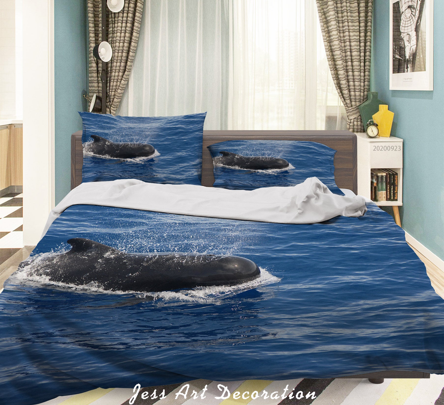 3D Sea Wave Whale Quilt Cover Set Bedding Set Duvet Cover Pillowcases Wj 6352