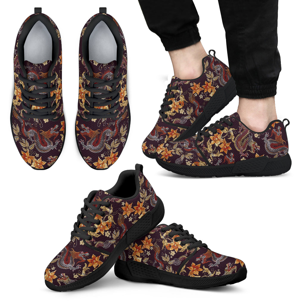 Vintage Dragon Flower Pattern Print Men’S Athletic Shoes