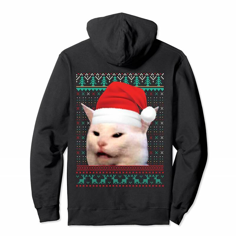 Woman Yelling at a Cat Meme Ugly Christmas Sweater Santa Hat Pullover Hoodie, T Shirt, Sweatshirt