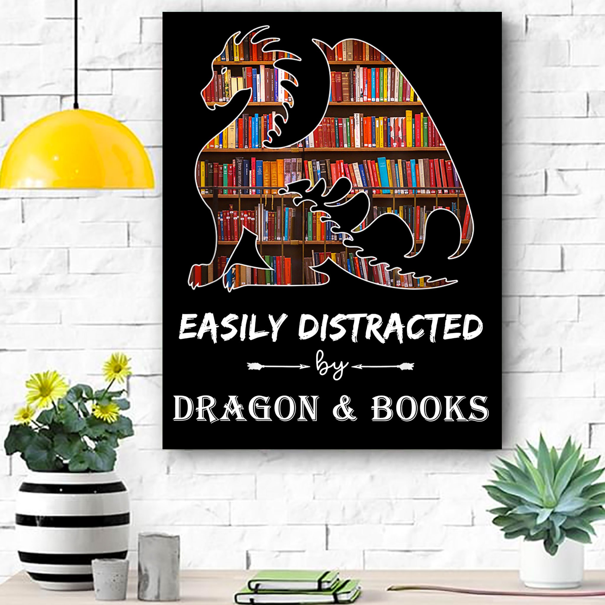 Easily Distracted By Dragons And Books Nerd Canvas Print Wall Art – Matte Canvas