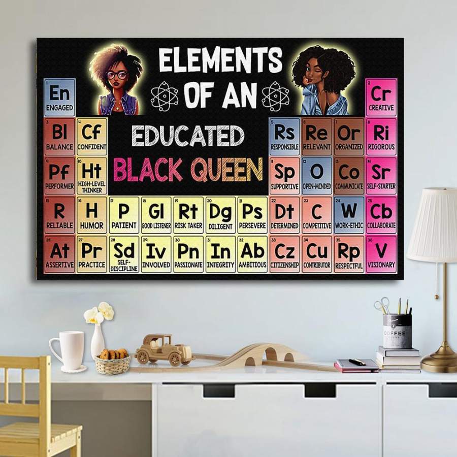 Black Girl Elements Of An Educated Black Queen Paper Poster No Frame/ Wrapped Canvas Wall Decor Full Size