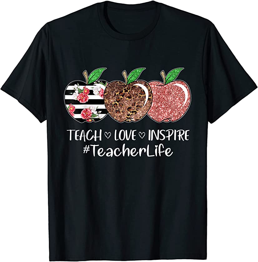 Teach Love Inspire Teacher Life Leopard Teaching Lovers T-Shirt