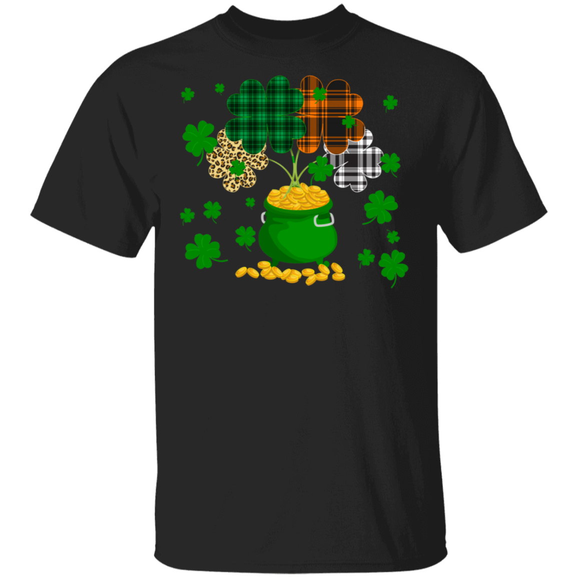 St Patrick’S Day Shamrock Shirt Shamrocks Pot Of Gold Cool St Patrick’S Day Shamrock Plaid Leopard Gifts T-Shirt