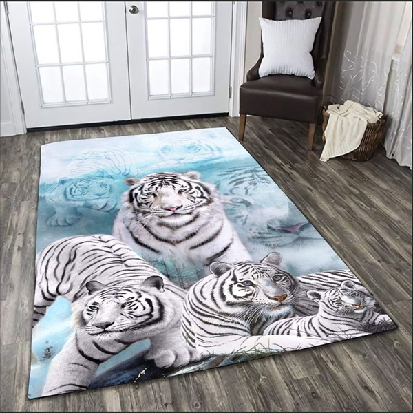 White Tiger Area Rectangle Rug