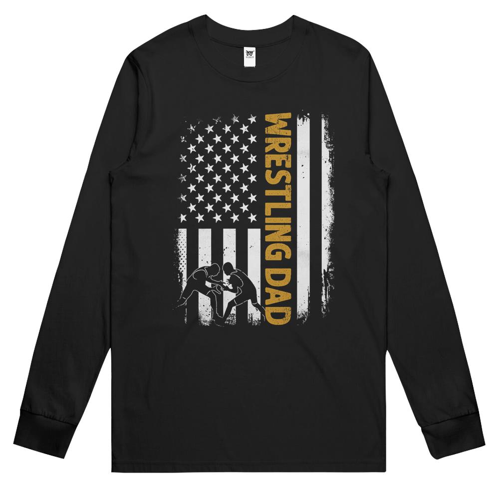 Wrestling Dad American Flag 4Th Of July Fathers Day Long Sleeve T Shirts