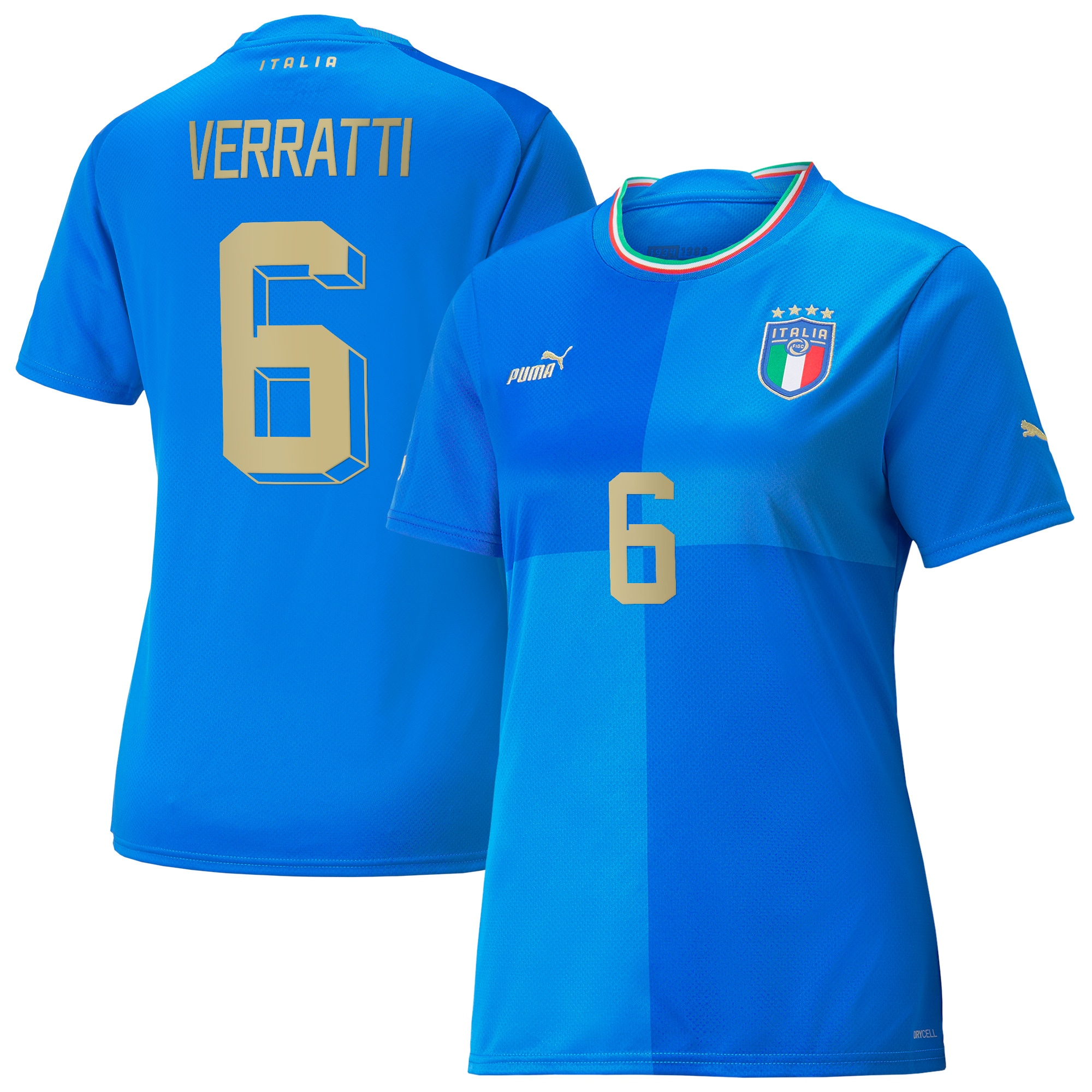 Marco Verratti Italy National Team Women's 2022/23 Home Replica Player Jersey – Blue