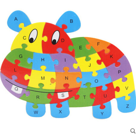 Wooden Animal Elephant Dinosaur ABC Alphabet Learning Puzzles Jigsaw Intelligence Games Toys