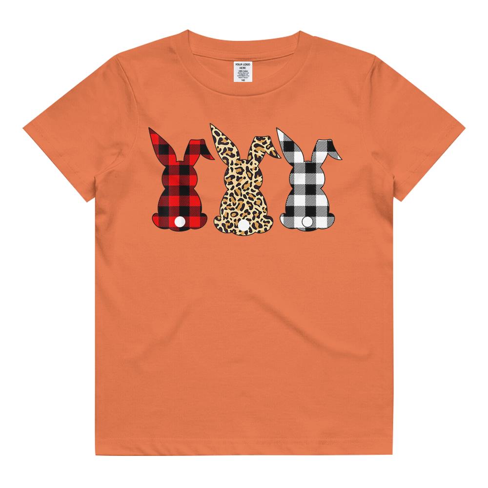 Bunny Rabbit Leopard Buffalo Plaid Easter Hunting Funny Gift Kids T Shirt