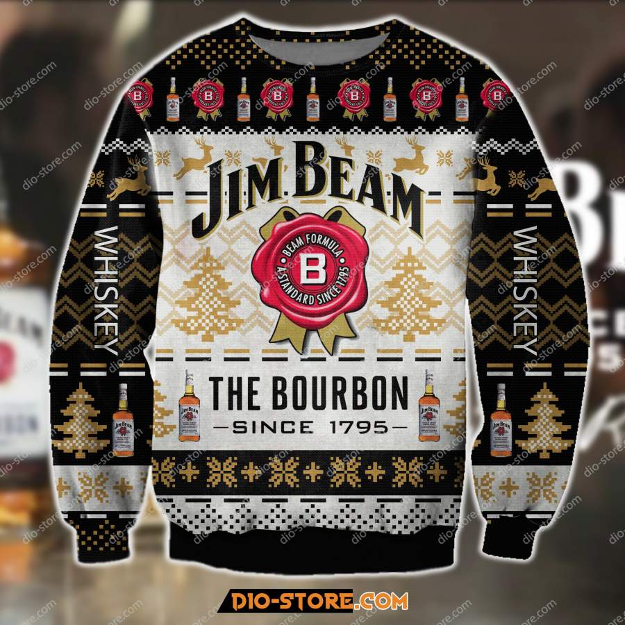 3D ALL OVER PRINT JIM BEAM THE BOURBON SINCE 1795 UGLY CHRISTMAS SWEATER