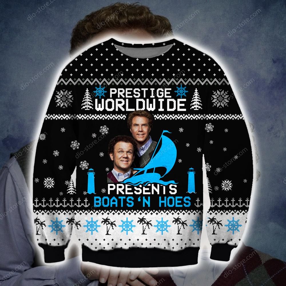 Step Brothers Prestige Worldwide Presents Boats ‘N Hoes Ugly Christmas Sweater, All Over Print Sweatshirt