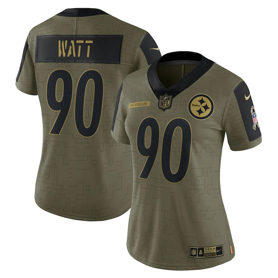 Women’S Pittsburgh Steelers T.J. Watt Nike Olive 2021 Salute To Service Limited Player Jersey