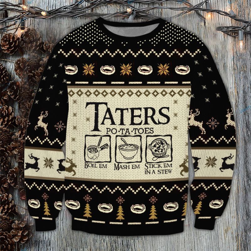 Taters Potatoes Ugly Sweater Black Version 3D Sweatshirt