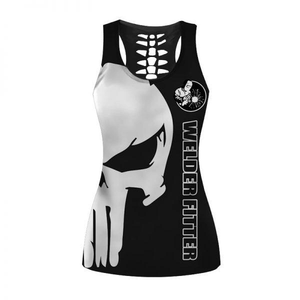 Welder Fitter Skull Black Color Combo Tank-Top And Legging 3D All Over Print