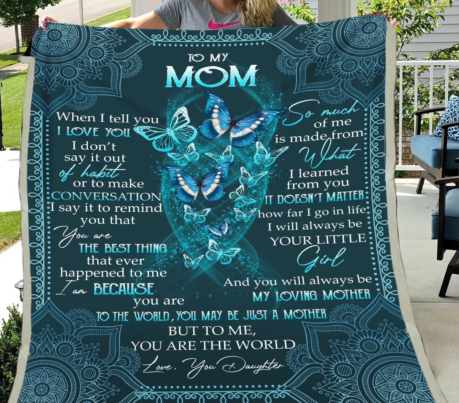 To My Mom Wyou Are The Best Thing That Ever Happened To Me, Butterfly Mandala Fleece Blanket Home Decor Bedding Couch Sofa Soft And Comfy Cozy Gift From Daughter