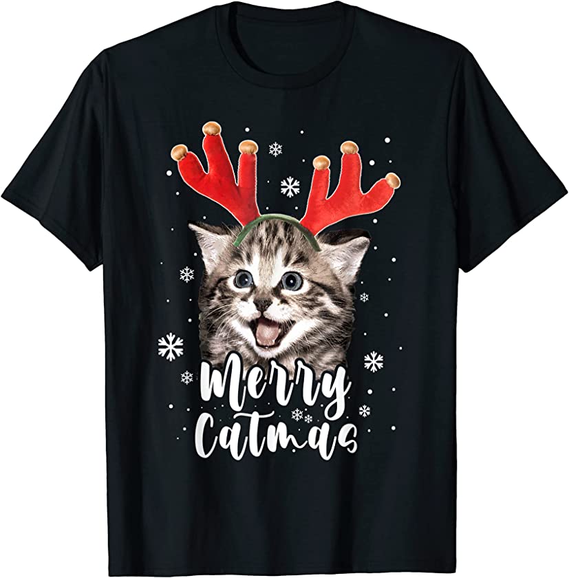 Merry Catmas Christmas Cat Reindeer Antlers Kitten Lovers T-Shirt