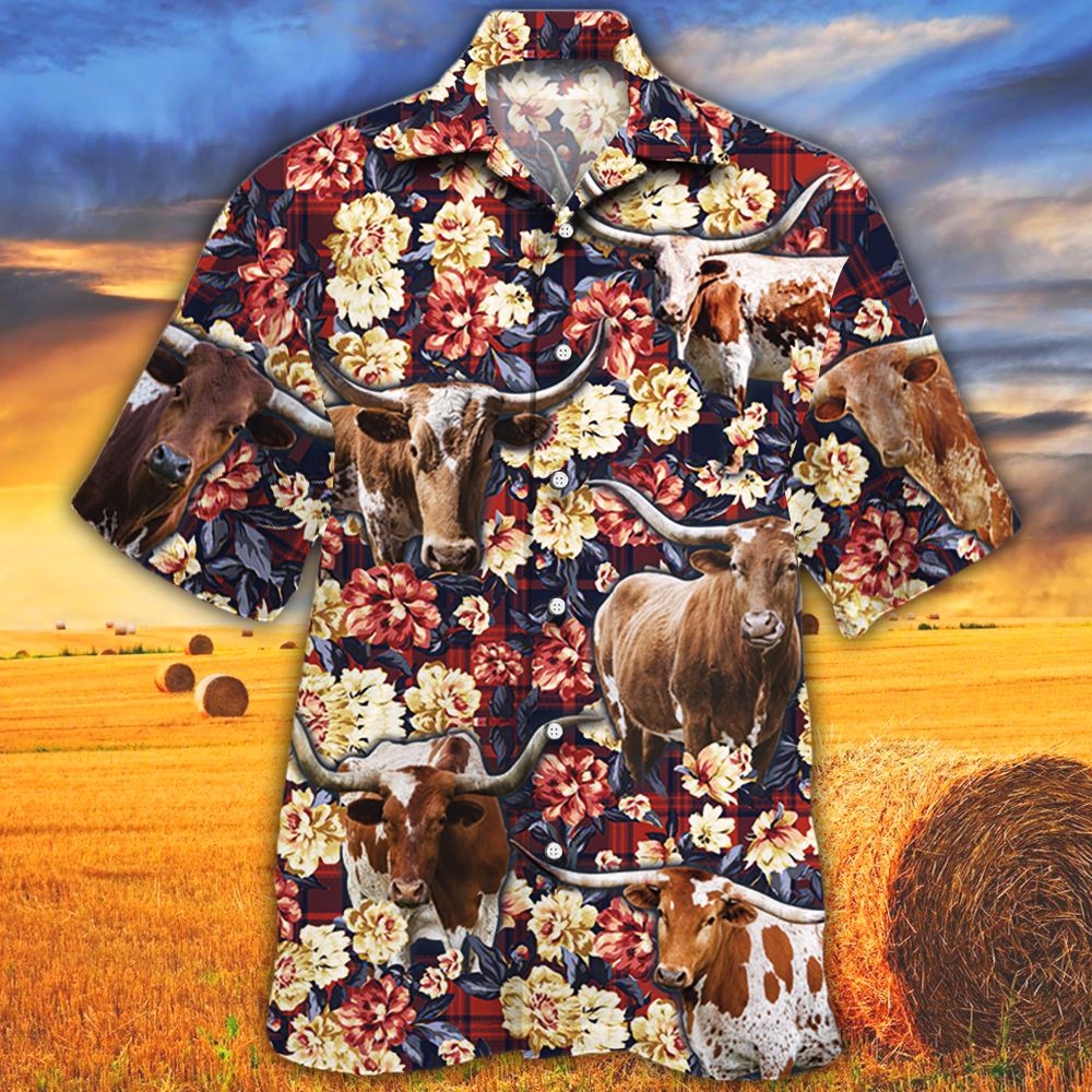 Tx Longhorn Cattle Lovers Red Plaid Pattern Hawaii Cow Hawaii Shirt For Men Women Ha57984