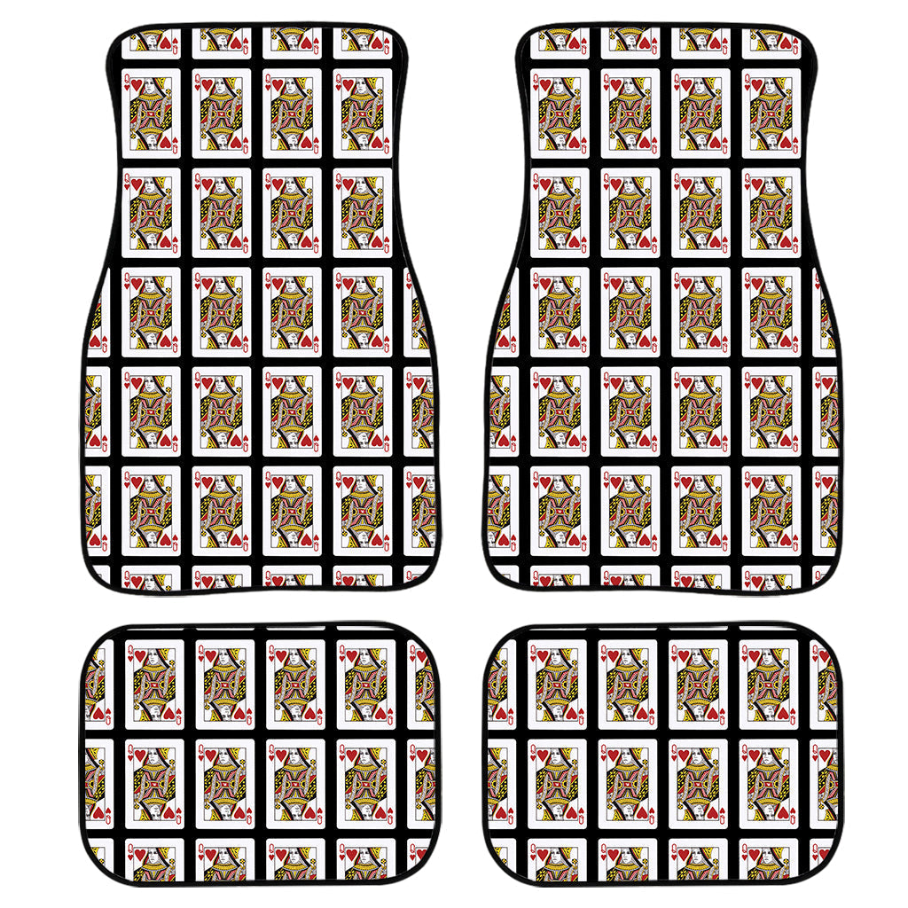 Queen Of Hearts Playing Card Pattern Print Front And Back Car Floor Mats, Front Car Mat