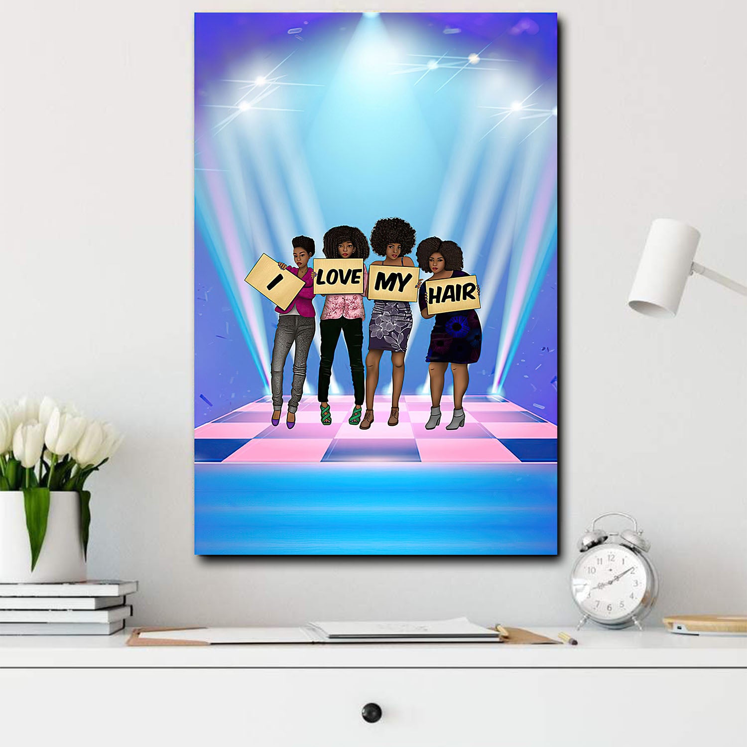 African American Art Canvass Naturally Hair Black Girls Group Living Room Bedroom Bathroom Home Decoration