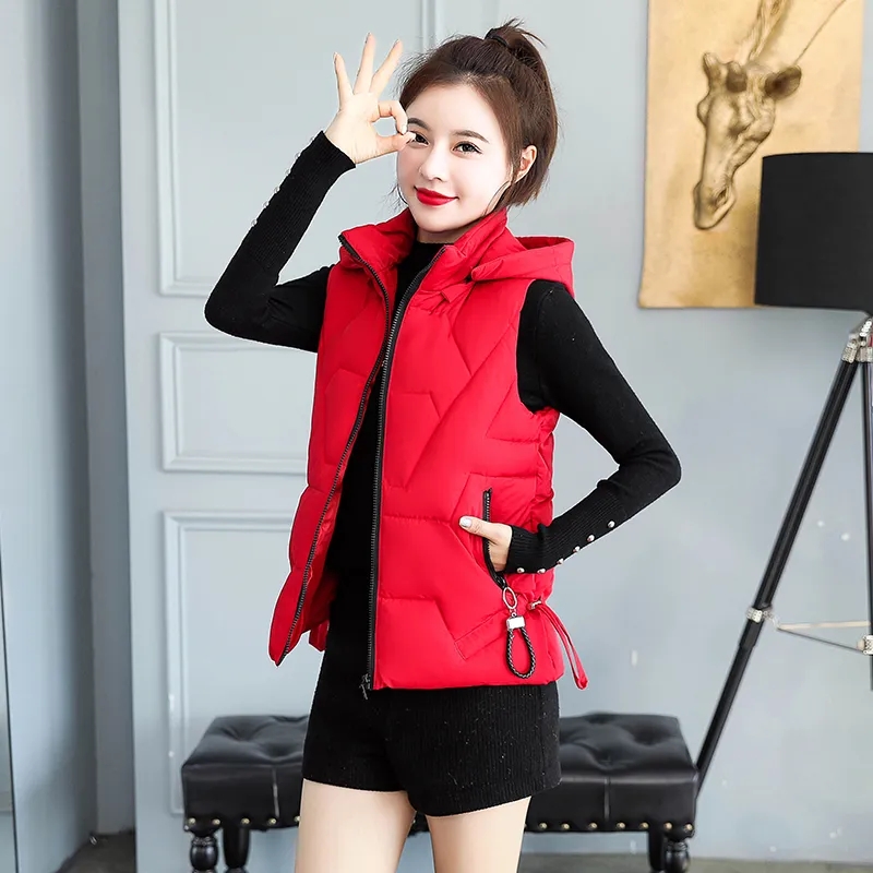 Sleeveless Short Cotton Jacket Korean Autumn Winter Slim Ladies Outwear Detachable Hooded Coat Casual Women’s Waistcoat Tops alx