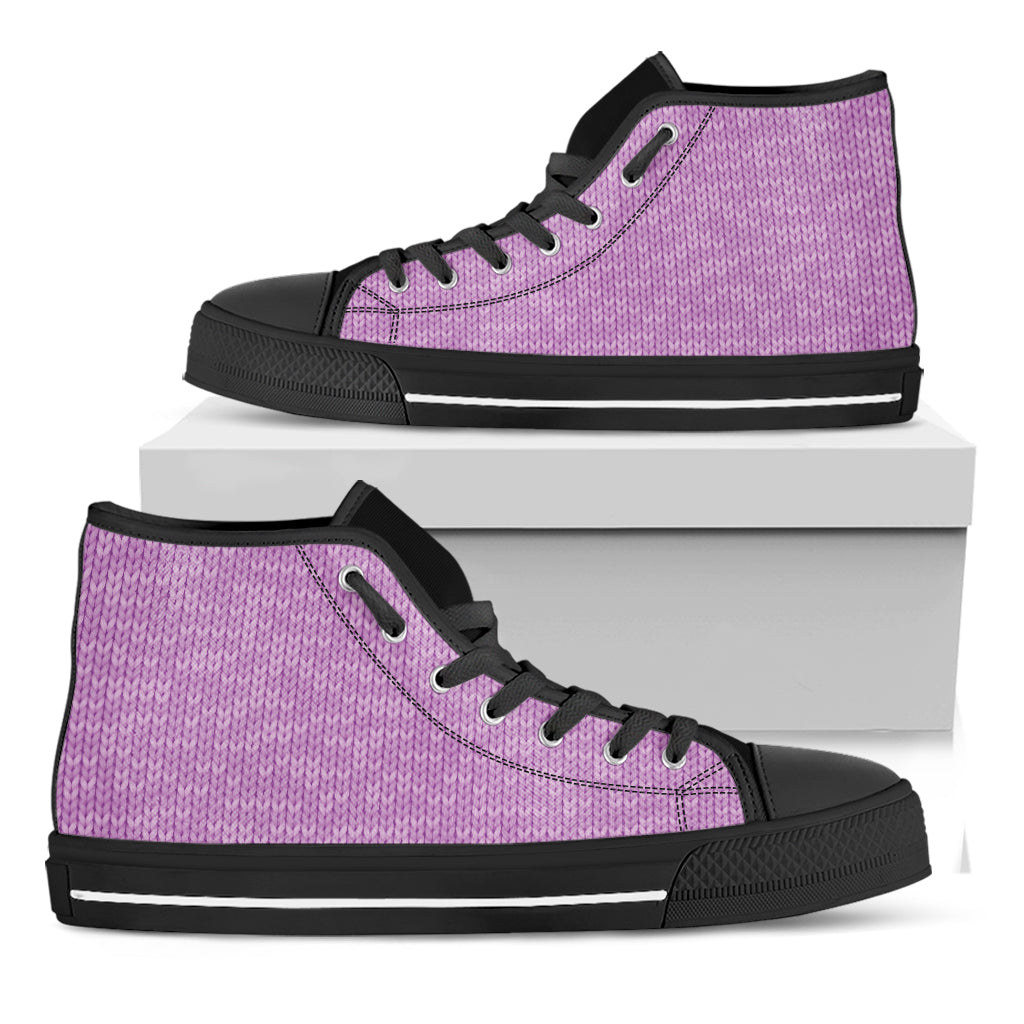 Violet Knitted Pattern Print Black High Top Shoes