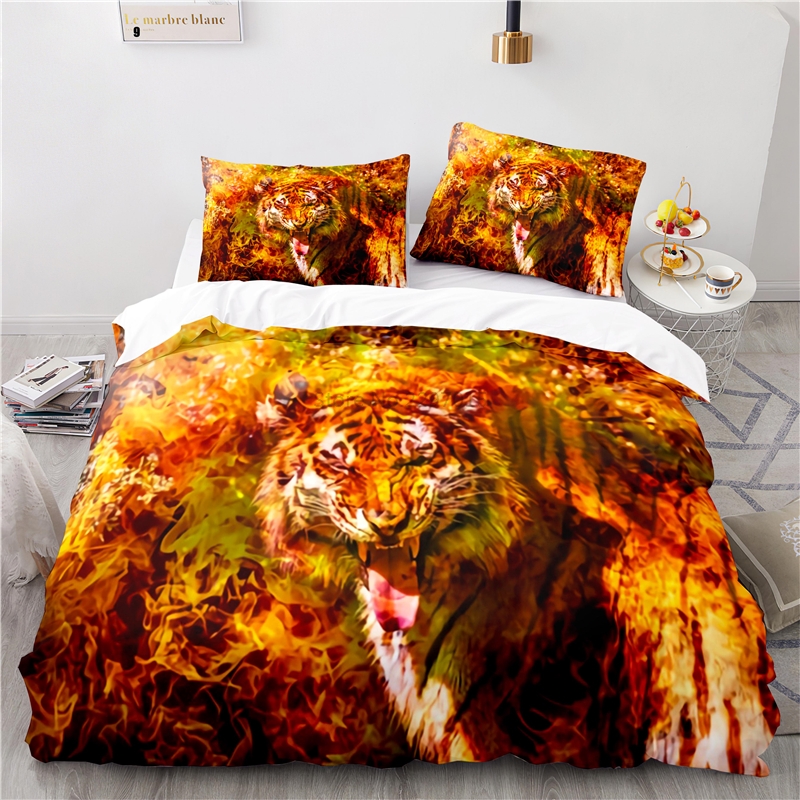 3D Flame Tiger Art Pattern Bedding Set Print Duvet Cover Set With Pillowcase Twin Full Queen King Size