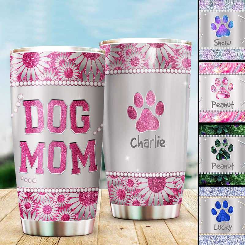 Dog Mom Metal Pattern Personalized Tumbler